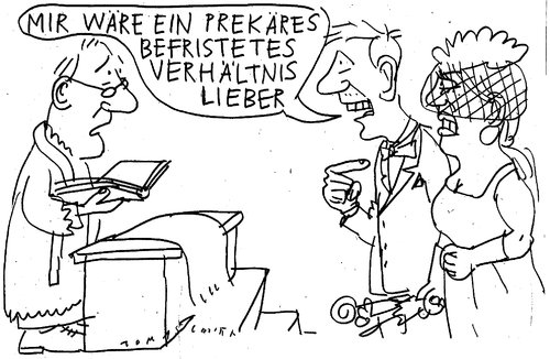 Cartoon: Prekariat (medium) by Jan Tomaschoff tagged prekariat,prekariat,kirche,religion,glaube,heirat,heiraten,liebe,ehe