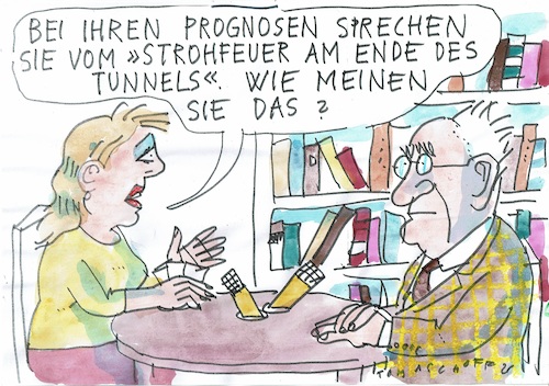 Cartoon: Prognosen (medium) by Jan Tomaschoff tagged politikersprech,prognosen,wirtschaft,zukunft,politikersprech,prognosen,wirtschaft,zukunft