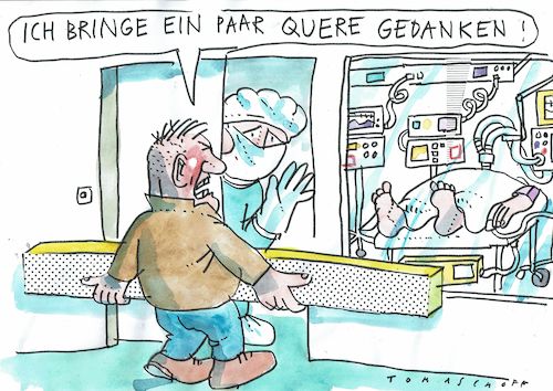 Cartoon: Quer (medium) by Jan Tomaschoff tagged corona,medizin,wissenschaft,aberglaube,verschwörung,corona,medizin,wissenschaft,aberglaube,verschwörung