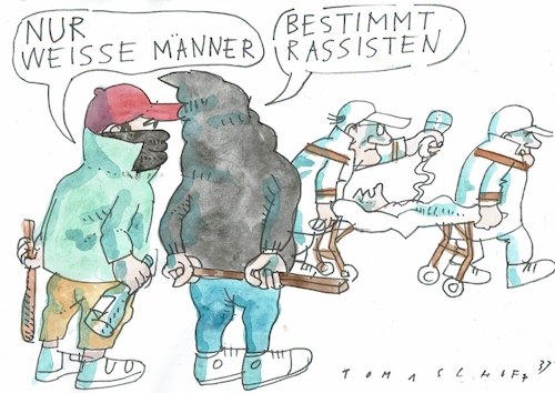 Cartoon: Rassisten (medium) by Jan Tomaschoff tagged gewalt,feuerwehr,krankenpfleger,rassismuscorwurf,gewalt,feuerwehr,krankenpfleger,rassismuscorwurf