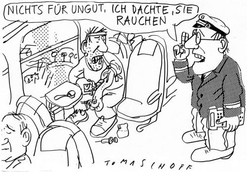 Cartoon: Rauchverbot (medium) by Jan Tomaschoff tagged rauchverbot,gastronomie,lokale,zigaretten,nikotin,rauchverbot,rauchen,raucher,sucht,süchtig,abhängigkeit,abhängiger,abhängig,droge,süchtiger,bahn,zug,db,gastronomie,kneipe,gesetz,schutz,nikotin,zigaretten,gesundheit