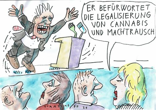 Cartoon: Rausch (medium) by Jan Tomaschoff tagged cannabis,politik,macht,cannabis,politik,macht