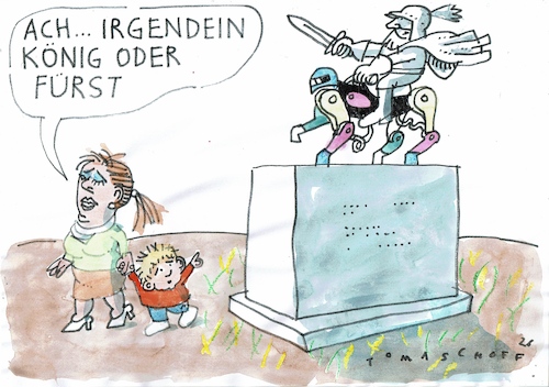Cartoon: Reiterstatue (medium) by Jan Tomaschoff tagged könig,fürst,statue,reiter,reitroboter,könig,fürst,statue,reiter,reitroboter
