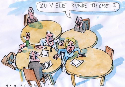 Cartoon: Runde Tische (medium) by Jan Tomaschoff tagged runder,tisch,tisch,rund,kommunikation,verhandlungen