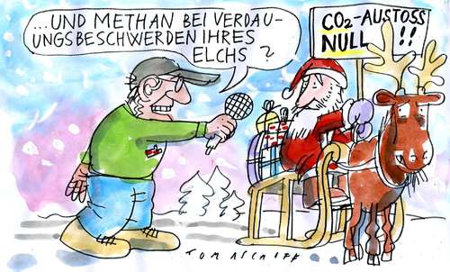 Cartoon: Schadstoffemissionen (medium) by Jan Tomaschoff tagged weihnachten,co2,klimawandel
