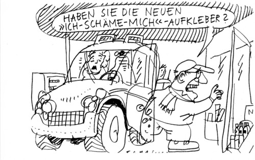 Cartoon: scham (medium) by Jan Tomaschoff tagged scham,e10,sprit,benzin,tankstelle,scham,e10,sprit,benzin,tankstelle