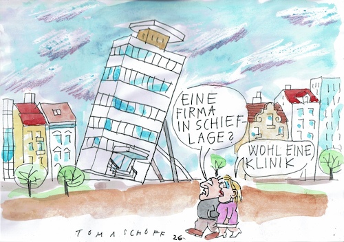 Cartoon: schief (medium) by Jan Tomaschoff tagged krankenhaus,geld,wirtschaft,pleite,krankenhaus,geld,wirtschaft,pleite