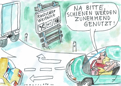 Cartoon: Schienen (medium) by Jan Tomaschoff tagged verkehr,wende,straße,schiene,verkehr,wende,straße,schiene