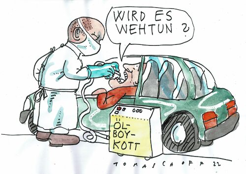 Cartoon: Schmerz (medium) by Jan Tomaschoff tagged auto,russland,ölboykott,kraftstoff,auto,russland,ölboykott,kraftstoff