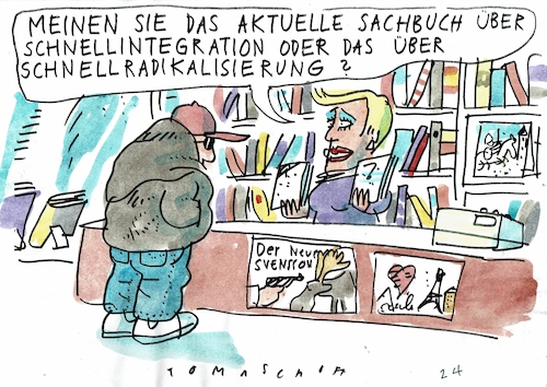 Cartoon: schnell (medium) by Jan Tomaschoff tagged integration,hass,radikalisierung,intoleranz,integration,hass,radikalisierung,intoleranz