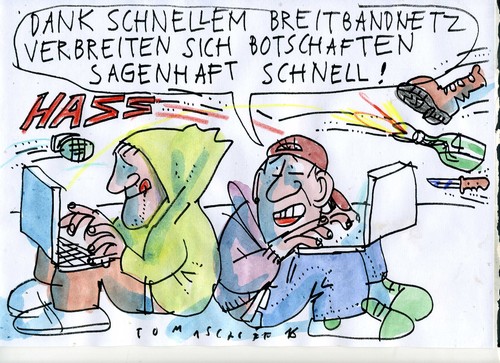 Cartoon: Schnelles Netz (medium) by Jan Tomaschoff tagged internet,hassmails,gewalt,internet,hassmails,gewalt