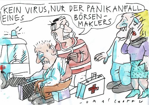 Cartoon: Schock (medium) by Jan Tomaschoff tagged epidemie,corona,viren,börse,wirtschaft,rezession,epidemie,corona,viren,börse,wirtschaft,rezession