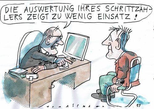 Cartoon: Schritte (medium) by Jan Tomaschoff tagged gesundheit,schweigepflicht,leistungsdruck,gesundheit,schweigepflicht,leistungsdruck