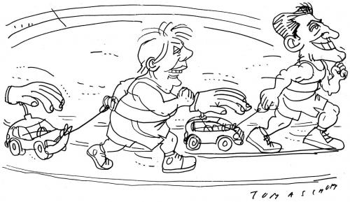 Cartoon: Schützende Hände (medium) by Jan Tomaschoff tagged autoindustrie,absatzkrise,wirtschaftskrise,rezession,verkaufszahlen,konjunktur,schlüsselindustrie,abschwung