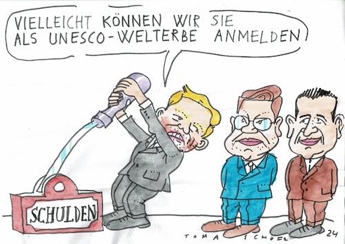 Cartoon: Schuldenbremse (medium) by Jan Tomaschoff tagged haushalt,schuldenbremse,lindner,fdp,haushalt,schuldenbremse,lindner,fdp