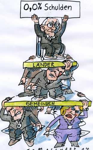 Cartoon: schuldenfrei (medium) by Jan Tomaschoff tagged haushalt,schulden,schäuble,haushalt,schulden,schäuble