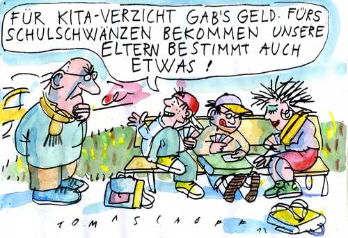 Cartoon: Schule schwänzen (medium) by Jan Tomaschoff tagged familienförderung,familienförderung