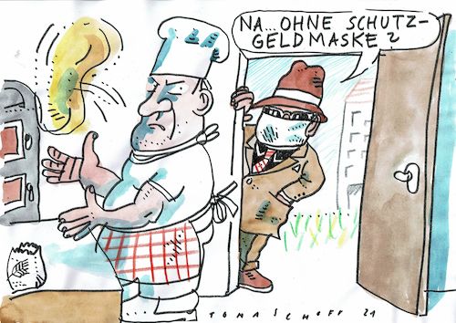 Cartoon: Schutz (medium) by Jan Tomaschoff tagged corona,schutz,gastronomie,mafia,corona,schutz,gastronomie,mafia