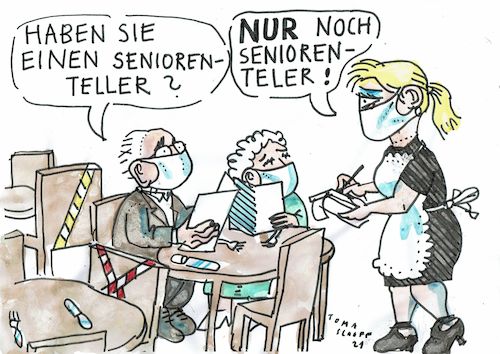 Cartoon: Senioren (medium) by Jan Tomaschoff tagged corona,gastronomie,senioren,priorisierung,corona,gastronomie,senioren,priorisierung