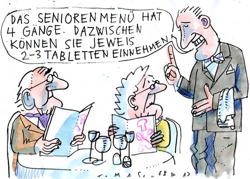 Cartoon: Seniorenmenü (medium) by Jan Tomaschoff tagged alter,demographie,medizin,alter,demographie,medizin