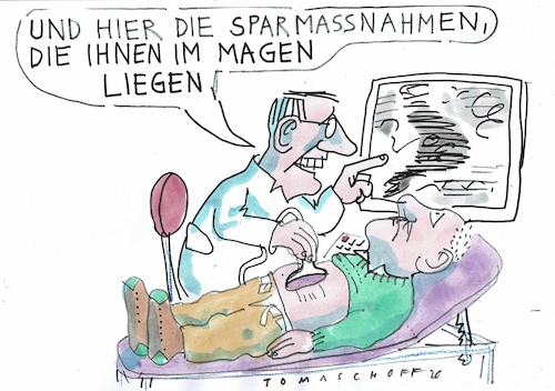 Cartoon: Sparmaßnahmen (medium) by Jan Tomaschoff tagged geundheit,kosten,sparen,ultraschall,geundheit,kosten,sparen,ultraschall