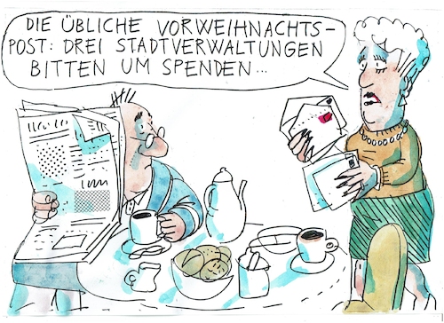 Cartoon: Spenden (medium) by Jan Tomaschoff tagged weihnachten,spenden,staatsschulden,weihnachten,spenden,staatsschulden