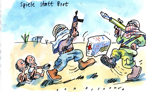 Cartoon: Spiele statt Brot (medium) by Jan Tomaschoff tagged waffen,krieg,hunger,afrika,krieg,hunger,afrika