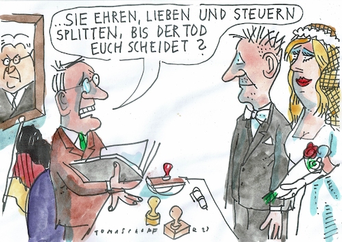 Cartoon: Splitting (medium) by Jan Tomaschoff tagged ehe,steuern,splitting,ehe,steuern,splitting