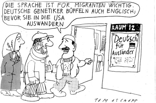 Cartoon: sprache (medium) by Jan Tomaschoff tagged sprache,migration,migranten,ausländer,sprache,migration,migranten,ausländer