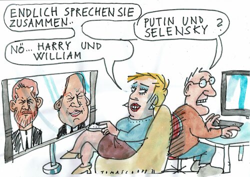 Cartoon: Sprechen (medium) by Jan Tomaschoff tagged ukraine,krieg,gleichschaltung,windsors,ukraine,krieg,gleichschaltung,windsors