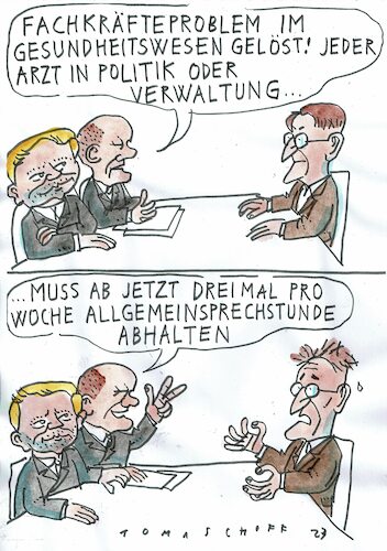 Cartoon: Sprechstunde (medium) by Jan Tomaschoff tagged ärztemangel,lauterbach,politik,ärztemangel,lauterbach,politik