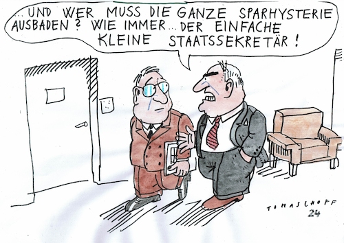 Cartoon: Staatssekretär (medium) by Jan Tomaschoff tagged sparen,haushalt,politiker,bürokratie,sparen,haushalt,politiker,bürokratie