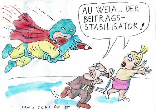 Cartoon: Stabilisator (medium) by Jan Tomaschoff tagged rente,krankheit,pflege,versicherung,beitragssteigerung,rente,krankheit,pflege,versicherung,beitragssteigerung