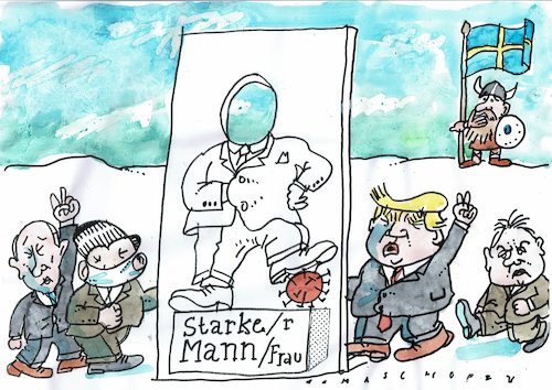 Cartoon: starker Mann (medium) by Jan Tomaschoff tagged corona,demikratie,diktatur,autorität,corona,demikratie,diktatur,autorität