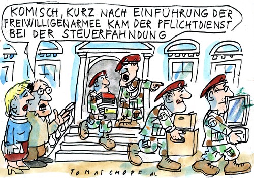 Cartoon: Steuerfahndung (medium) by Jan Tomaschoff tagged steuerfahndung,wehrpflicht,freiwillige,dienst,bundeswehr
