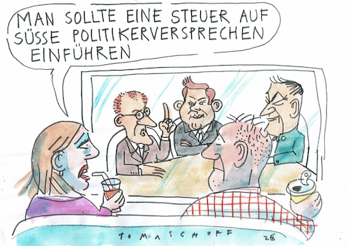 Cartoon: süß (medium) by Jan Tomaschoff tagged versprechen,merz,klingbeil,söder,versprechen,merz,klingbeil,söder