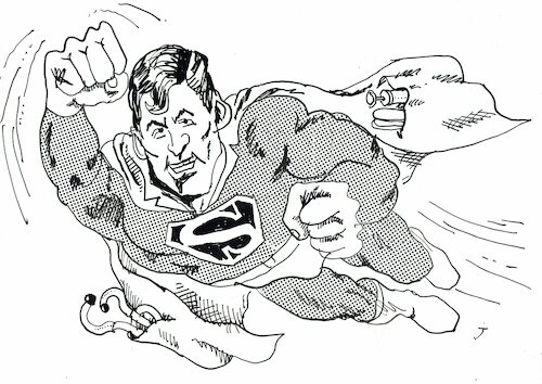 Cartoon: Superdoc (medium) by Jan Tomaschoff tagged arzt,supermann,selbstüberschätzung,arzt,supermann,selbstüberschätzung