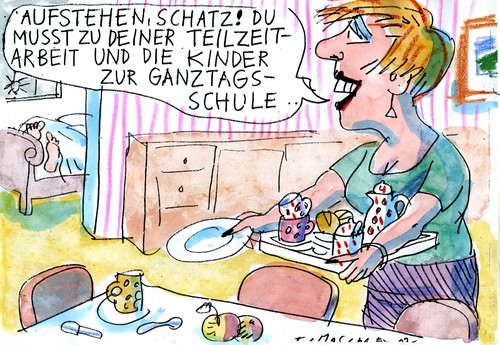 Cartoon: Teilzeit-Vollzeit? (medium) by Jan Tomaschoff tagged teilzeitarbeit,teilzeitarbeit