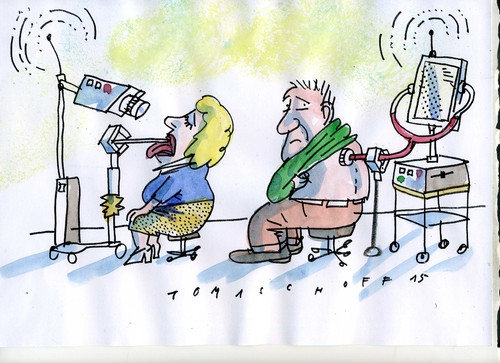 Cartoon: Tele Medizin (medium) by Jan Tomaschoff tagged patient,arzt,patient,arzt