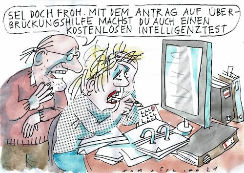 Cartoon: Test (medium) by Jan Tomaschoff tagged corona,hilfen,bürokratie,corona,hilfen,bürokratie