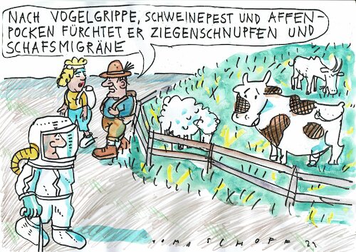 Cartoon: Tierkrankheiten (medium) by Jan Tomaschoff tagged affenpocken,tierkrankheiten,epidemien,affenpocken,tierkrankheiten,epidemien