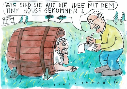 Cartoon: tiny house (medium) by Jan Tomaschoff tagged wohnungsnot,tiny,house,pilosoph,diogenes,wohnungsnot,tiny,house,pilosoph,diogenes