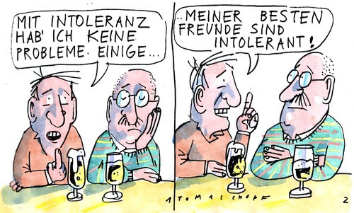 Cartoon: Toleranz (medium) by Jan Tomaschoff tagged toleranz,intorelanz,freunde,menschen,moral,toleranz,intorelanz,menschen,freunde,moral