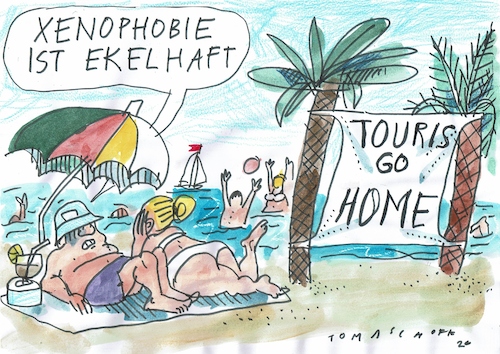 Cartoon: Touris (medium) by Jan Tomaschoff tagged overtourism,protest,urlaub,overtourism,protest,urlaub