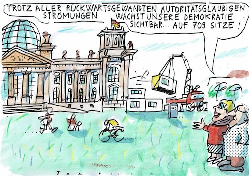 Cartoon: Überhang (medium) by Jan Tomaschoff tagged bundestag,überhangmandate,bundestag,überhangmandate