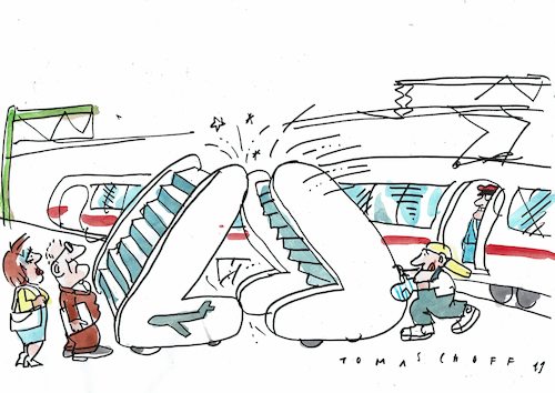 Cartoon: Umstieg (medium) by Jan Tomaschoff tagged umwelt,fliegen,bahn,umwelt,fliegen,bahn