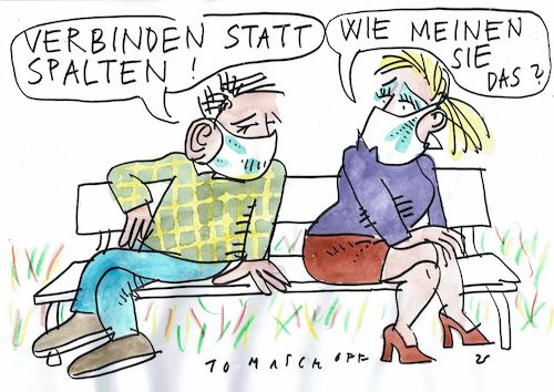 Cartoon: Verbinden (medium) by Jan Tomaschoff tagged corona,abstand,isolation,nähe,corona,abstand,isolation,nähe