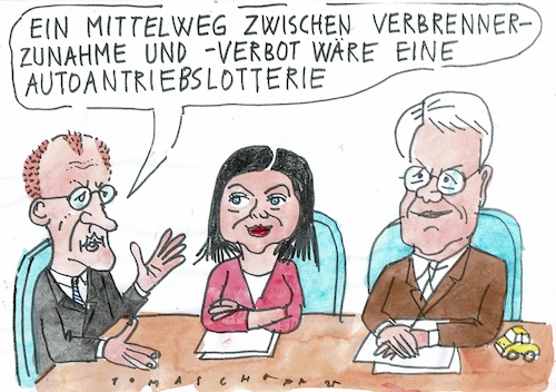 Cartoon: Verbrenner (medium) by Jan Tomaschoff tagged reiche,merz,schneider,auto,verbrenner,reiche,merz,schneider,auto,verbrenner
