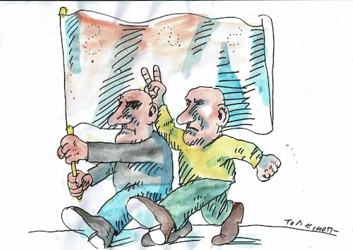 Cartoon: Verbündete (medium) by Jan Tomaschoff tagged gemeinsamkeiten,konflikte,gemeinsamkeiten,konflikte
