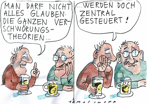 Cartoon: Verschwörung (medium) by Jan Tomaschoff tagged politik,verschwörungstheorien,politik,verschwörungstheorien